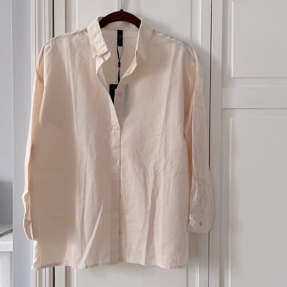 Y.A.S Cotton button down in cream/blush